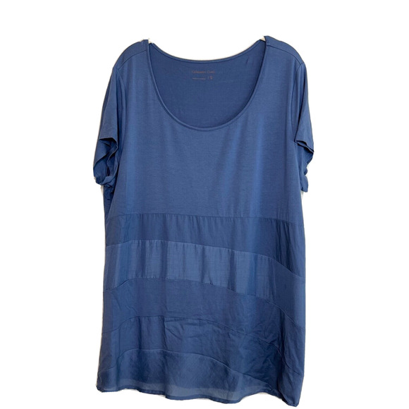 Coldwater Creek Womens Tunic XL Blue Tone on Tone Mixed Fabric Short Sleeves - Picture 1 of 5